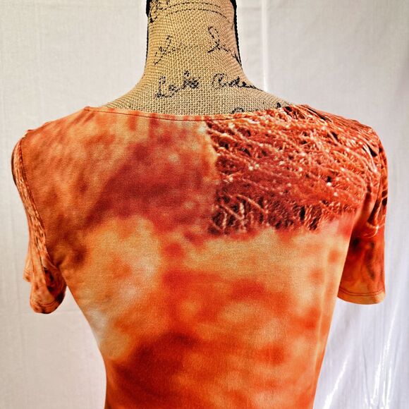 APRIORI/Escada group Orange Volcano Lava Print Short Sleeves Midi Dress Sz 8 - Picture 6 of 11